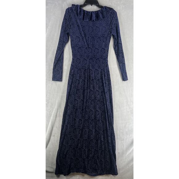 Anthropologie Velvet Ruched Maxi Dress Size Small Blue V-neck - Picture 5 of 11
